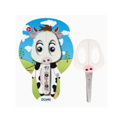 Dohe Tijera Escolar para Niños - Acero Inoxidable - Puntas Redondeadas - Funda para las Hojas - Diseño Vaca