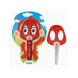 Dohe Tijera Escolar para Niños - Acero Inoxidable - Puntas Redondeadas - Funda para las Hojas - Diseño Mono