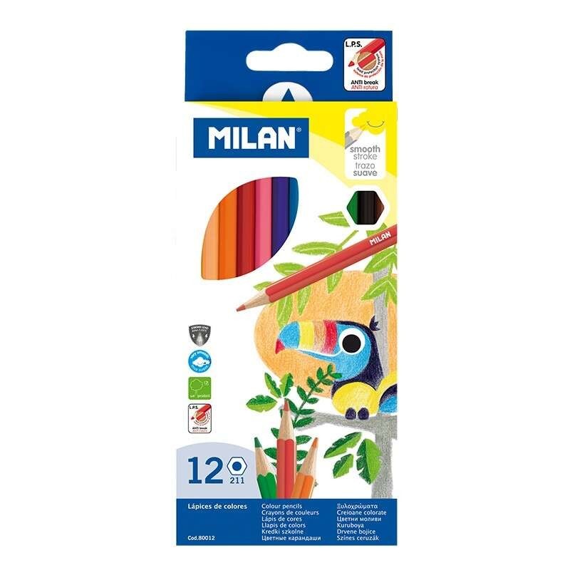 Milan Pack de 12 Lapices Hexagonales de Colores - Mina 2.9mm - Trazo Uniforme - Resistente a la Rotura - Colores Surtidos Milan Pack de 12 Lapices Hexagonales de Colores - Mina 2.9mm - Trazo Uniforme - Resistente a la Rotura - Colores Surtidos