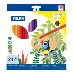 Milan Confezione da 24 Matite Colorate Esagonali - Mina da 2,9 mm - Linea Uniforme - Resistenti alla Rottura - Colori Assortiti