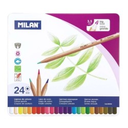 Milan Confezione da 24 Matite Colorate Esagonali - Mina Spessa 3,5 mm - Linea Uniforme - Resistenti alla Rottura - Colori Assort
