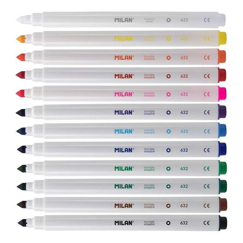 Milan Confezione da 11 Pennarelli Cancellabili + 1 Pennarello Gomma - Punta Conica 5 mm - Inchiostro ad Acqua - Lavabile - Color Milan Confezione da 11 Pennarelli Cancellabili + 1 Pennarello Gomma - Punta Conica 5 mm - Inchiostro ad Acqua - Lavabile - Color