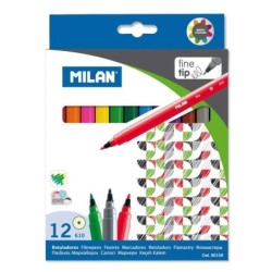 Confezione da 12 pennarelli Milan - Punta fine da 2 mm - Inchiostro ad acqua - Lavabili - Colori assortiti