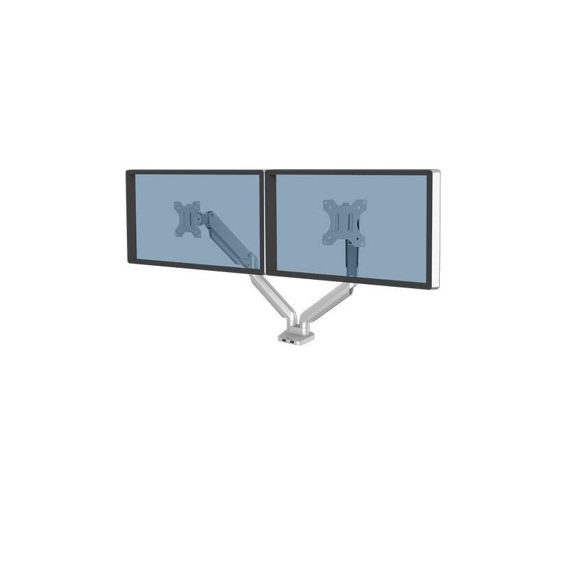 Braccio per doppio monitor Fellowes serie Platinum - Fino a 27" e 9 kg - 2 porte USB - Regolabile con molla a gas - Colore Braccio per doppio monitor Fellowes serie Platinum - Fino a 27" e 9 kg - 2 porte USB - Regolabile con molla a gas - Colore