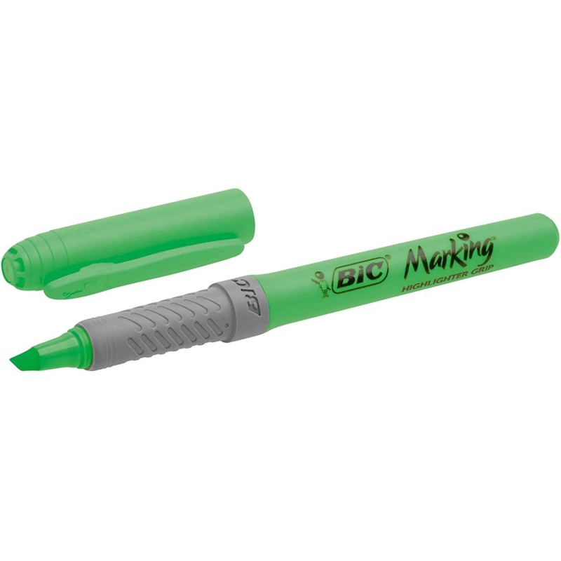 Bic Highlighter Grip Marcador Fluorescente - Tinta con Base de Agua - Punta Biselada - Trazo entre 1.60 y 3.30 mm - Color Verde Bic Highlighter Grip Marcador Fluorescente - Tinta con Base de Agua - Punta Biselada - Trazo entre 1.60 y 3.30 mm - Color Verde