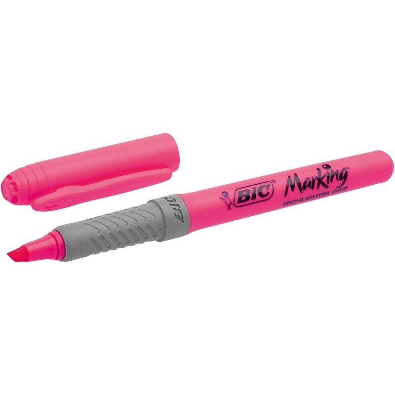 Bic Highlighter Grip Marcador Fluorescente - Tinta con Base de Agua - Punta Biselada - Trazo entre 1.60 y 3.30 mm - Color Rosa Bic Highlighter Grip Marcador Fluorescente - Tinta con Base de Agua - Punta Biselada - Trazo entre 1.60 y 3.30 mm - Color Rosa