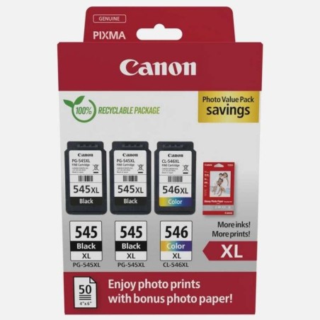 Canon PG-545XL/CL-546XL Confezione multipla da 3 cartucce d'inchiostro originali + 50 fogli di carta fotografica - 8286B015