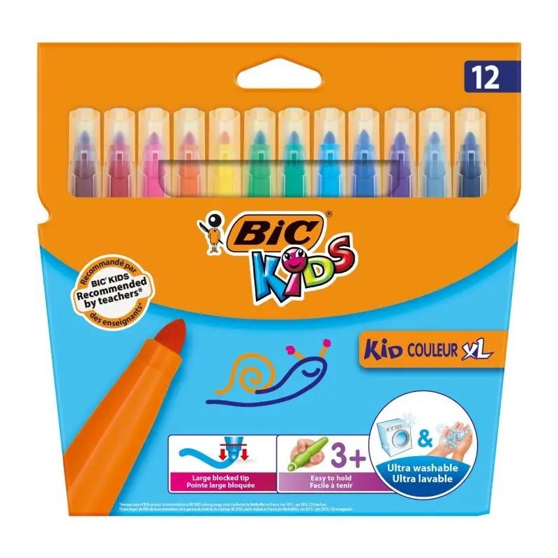 Confezione da 12 pennarelli Bic Kids Couleur XL - Punta larga - Lavabili - Colori assortiti Confezione da 12 pennarelli Bic Kids Couleur XL - Punta larga - Lavabili - Colori assortiti