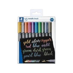 Staedtler Confezione da 10 Pennarelli Indelebili - Punta a Pennello - Tratto 1-2 mm Circa - Cappuccio con Clip - Colori Metallic