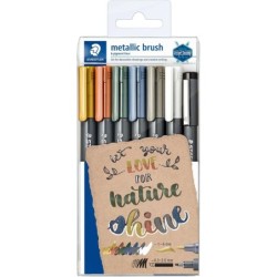 Staedtler Metallic Brush Confezione da 7 pennarelli con punta a pennello - Inchiostro a base d'acqua - Tratto 1 - 6 mm circa - C