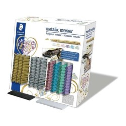 Staedtler Metallic Pen Expositor de 100 Marcadores - Trazo 1.2mm - Tinta Base de Agua - Colores Surtidos