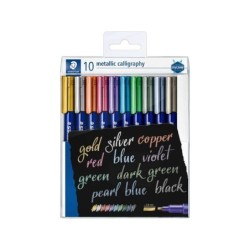 Staedtler Metallic Calligraphy Pack de 10 Rotuladores para Caligrafia - Trazo 2.8mm - Colores Surtidos