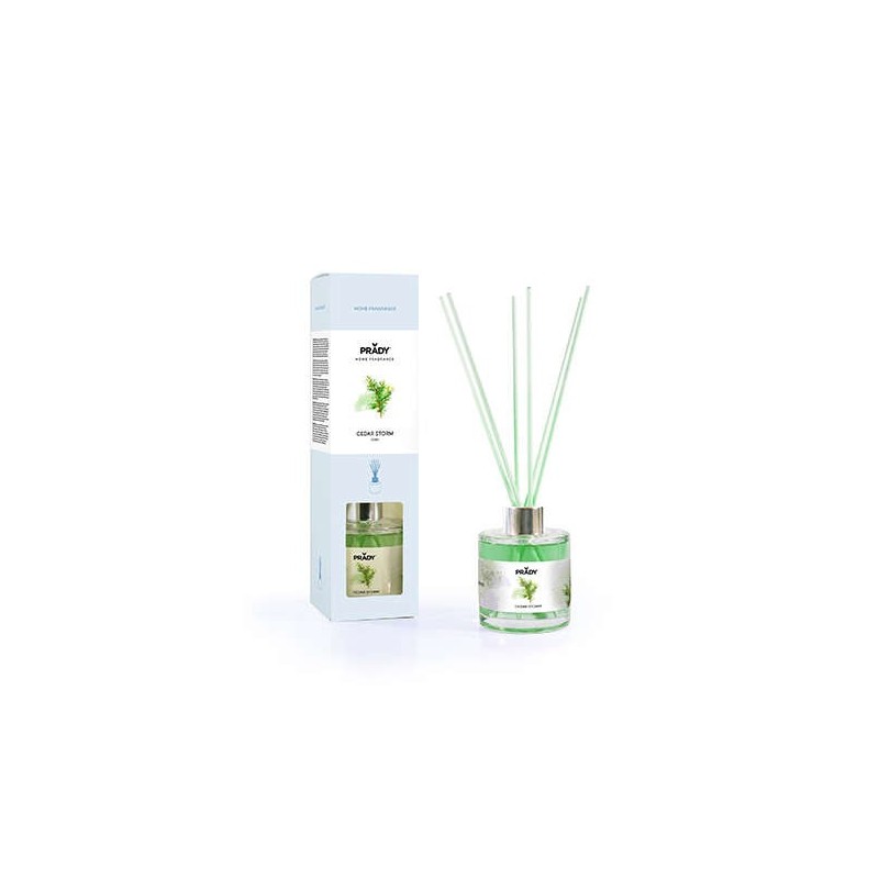 Prady Premium Cedar Storm Deodorante per ambienti - Flacone in vetro da 130 ml e bacchette diffusore Prady Premium Cedar Storm Deodorante per ambienti - Flacone in vetro da 130 ml e bacchette diffusore