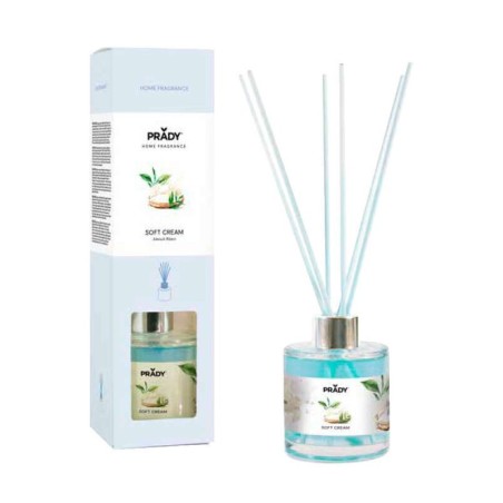 Deodorante per ambienti Prady Premium Soft Cream - Flacone in vetro da 130 ml e bacchette diffusore
