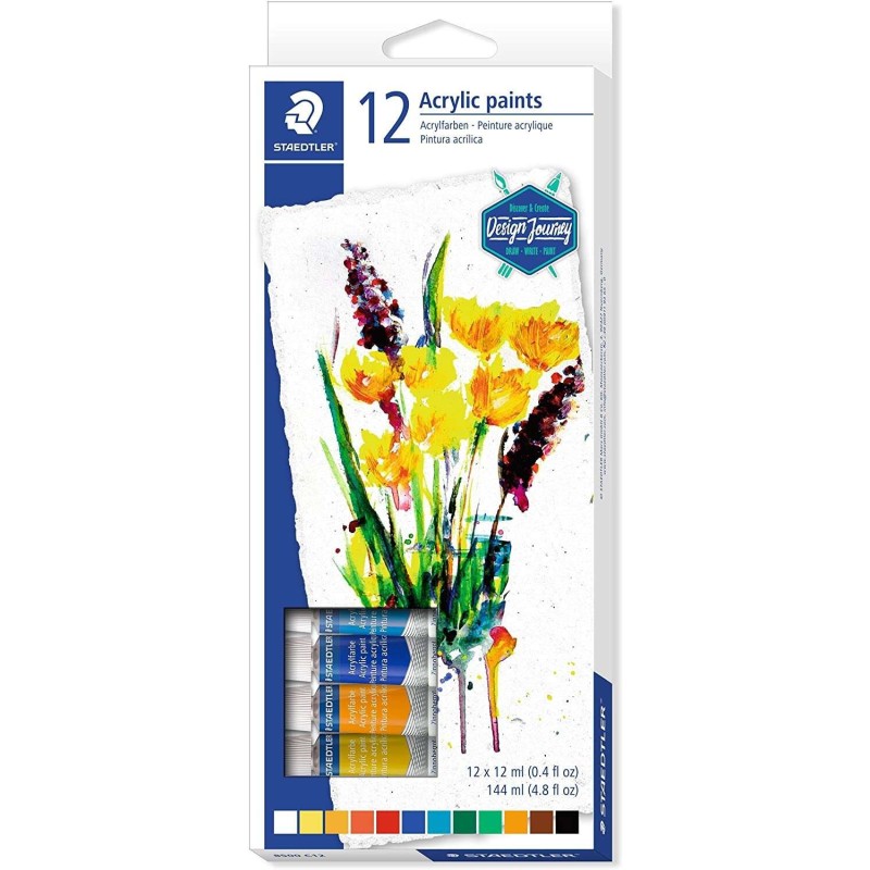 Staedtler 8500 Pack de 12 Tubos de Pintura Acrilica - Facil de Mezclar - Para Amplia Variedad de Superficies - Colores Surtidos Staedtler 8500 Pack de 12 Tubos de Pintura Acrilica - Facil de Mezclar - Para Amplia Variedad de Superficies - Colores Surtidos