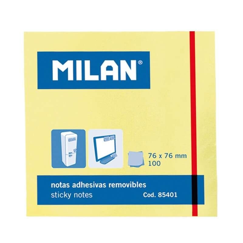 Blocco Milan da 100 foglietti adesivi - Rimovibili - 76 mm x 76 mm - Colore giallo chiaro 10pz 10pz Blocco Milan da 100 foglietti adesivi - Rimovibili - 76 mm x 76 mm - Colore giallo chiaro 10pz 10pz
