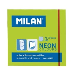 Blocco Milan da 100 foglietti adesivi - Rimovibili - 76 mm x 76 mm - Colore verde neon