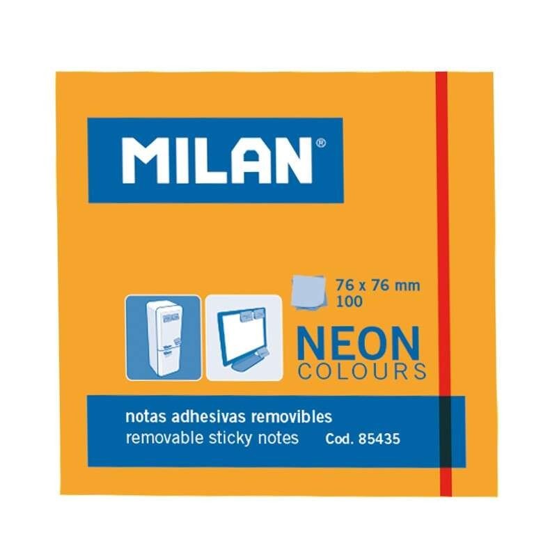 Blocco Milan da 100 foglietti adesivi - Rimovibili - 76 mm x 76 mm - Colore arancione neon Blocco Milan da 100 foglietti adesivi - Rimovibili - 76 mm x 76 mm - Colore arancione neon