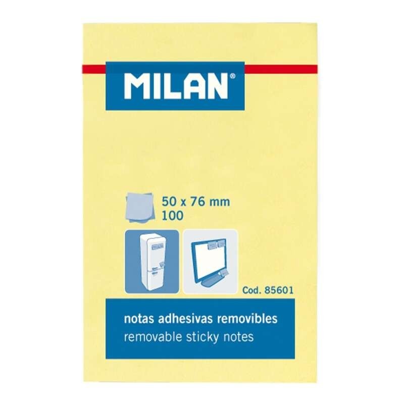 Blocco Milan da 100 foglietti adesivi - Rimovibili - 50 mm x 76 mm - Colore giallo chiaro Blocco Milan da 100 foglietti adesivi - Rimovibili - 50 mm x 76 mm - Colore giallo chiaro