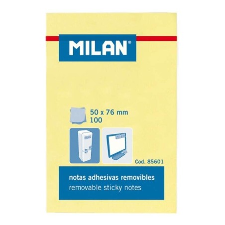 Blocco Milan da 100 foglietti adesivi - Rimovibili - 50 mm x 76 mm - Colore giallo chiaro