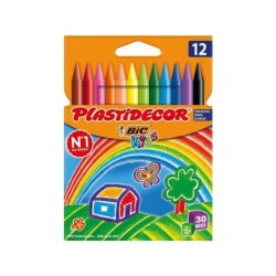 Bic Kids Plastidecor Scatola da 12 Matite Cera - Extra Resistenti - Facili da Temperare - Non Sbavano