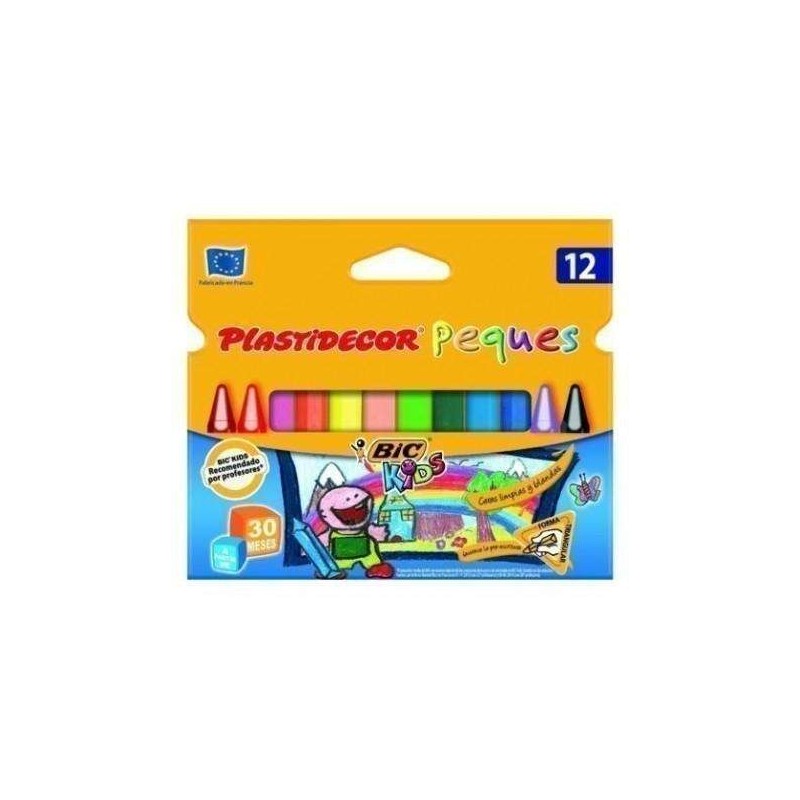 Bic Kids Plastidecor Peques Caja de 12 Lapices de Cera Triangulares - Ideal Niños Pequeños - Textura blanda - No Mancha