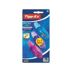 Tipp-Ex Micro Tape Twist 2+1 Pack de 3 Cintas Correctoras 5mm x 8m - Cabezal Rotativo - Escritura Instantanea (Blister)