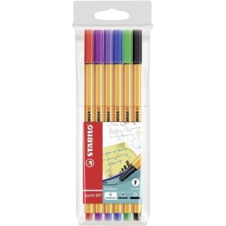 Stabilo Point 88 Confezione da 6 Pennarelli Punta Fibra Fine - Linea 0,4 mm - Inchiostro a Base Acqua - Colori Assortiti