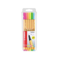 Stabilo Point 88 Pack de 6 Rotuladores de Punta Fina de Fibra - Trazo de 0.4 mm - Tinta con Base de Agua - Colores Surtidos Neon