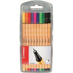 Stabilo Point 88 Confezione da 10 pennarelli con punta a fibra fine - Linea da 0,4 mm - Inchiostro a base acqua - Colori assorti