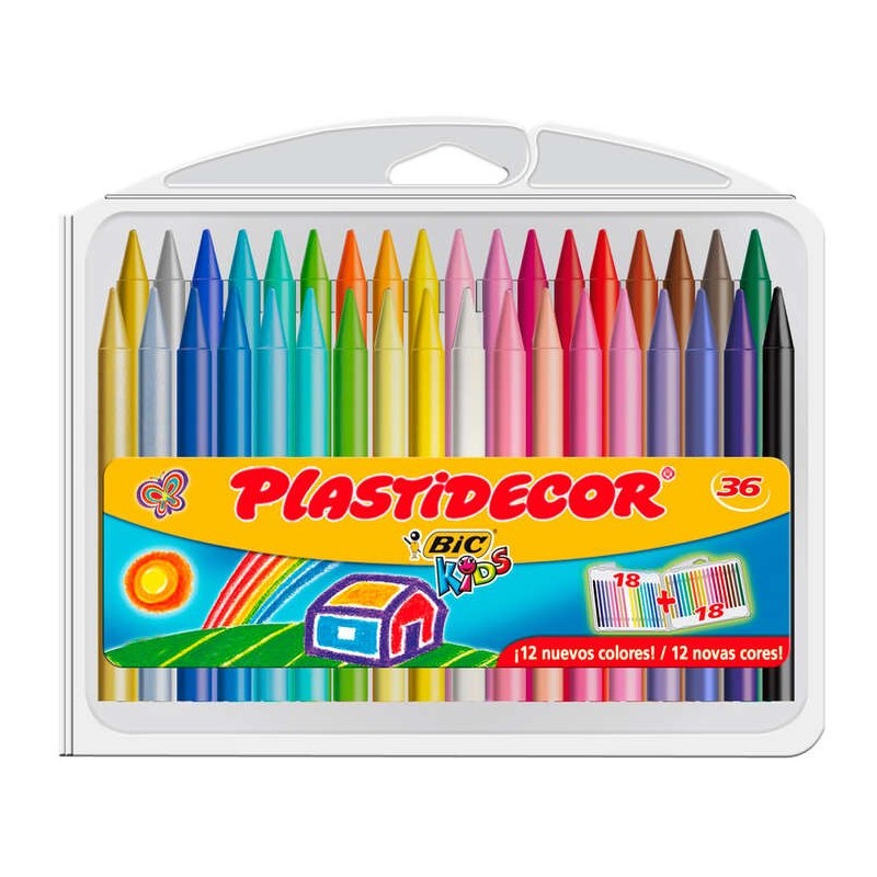 Bic Kids Plastidecor Scatola da 36 Matite Cera - Extra resistenti - Facili da temperare - Non macchia Bic Kids Plastidecor Scatola da 36 Matite Cera - Extra resistenti - Facili da temperare - Non macchia