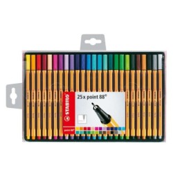 Stabilo Point 88 Confezione da 25 pennarelli con punta a fibra fine - Linea da 0,4 mm - Inchiostro a base acqua - Colori assorti