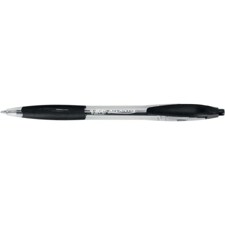 Penna a sfera retrattile Bic Atlantis Classic - Punta da 1 mm - Corpo trasparente con impugnatura - Colore nero 12pz 12pz