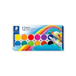 Staedtler Noris 888 12 Pentole per Acquerelli + Tubo in Zinco Bianco + Pennello - Miscelabili tra loro - Colori Assortiti