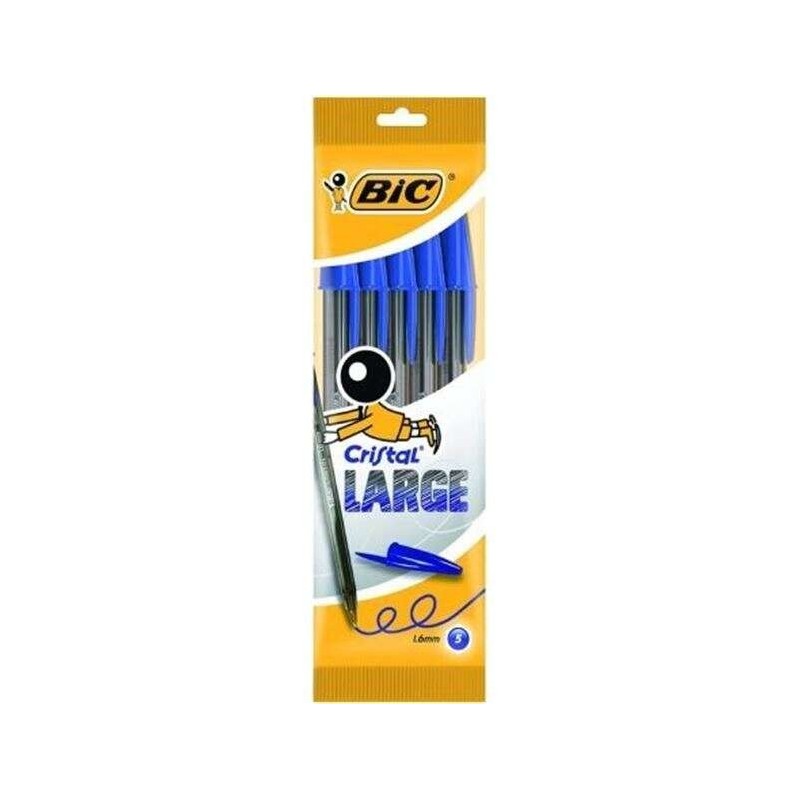 Confezione grande da 5 penne a sfera Bic Cristal - Punta tonda da 1,6 mm - Tratto 0,6 mm - Inchiostro a base di olio - Colore bl Confezione grande da 5 penne a sfera Bic Cristal - Punta tonda da 1,6 mm - Tratto 0,6 mm - Inchiostro a base di olio - Colore bl