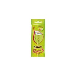 Bic Pure 3 Lady Confezione da 2 Rasoi Depilatori Usa e Getta a 3 Lame - Striscia Lubrificante con Aloe Vera