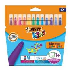 Bic Kids Couleur Baby Pack de 12 Rotuladores - Uso a Partir de 1 Año - Punta Ancha - Lavable - Colores Surtidos