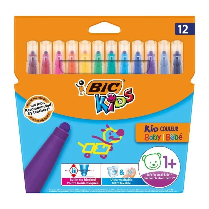 Bic Kids Couleur Baby Pack de 12 Rotuladores - Uso a Partir de 1 Año - Punta Ancha - Lavable - Colores Surtidos Bic Kids Couleur Baby Pack de 12 Rotuladores - Uso a Partir de 1 Año - Punta Ancha - Lavable - Colores Surtidos