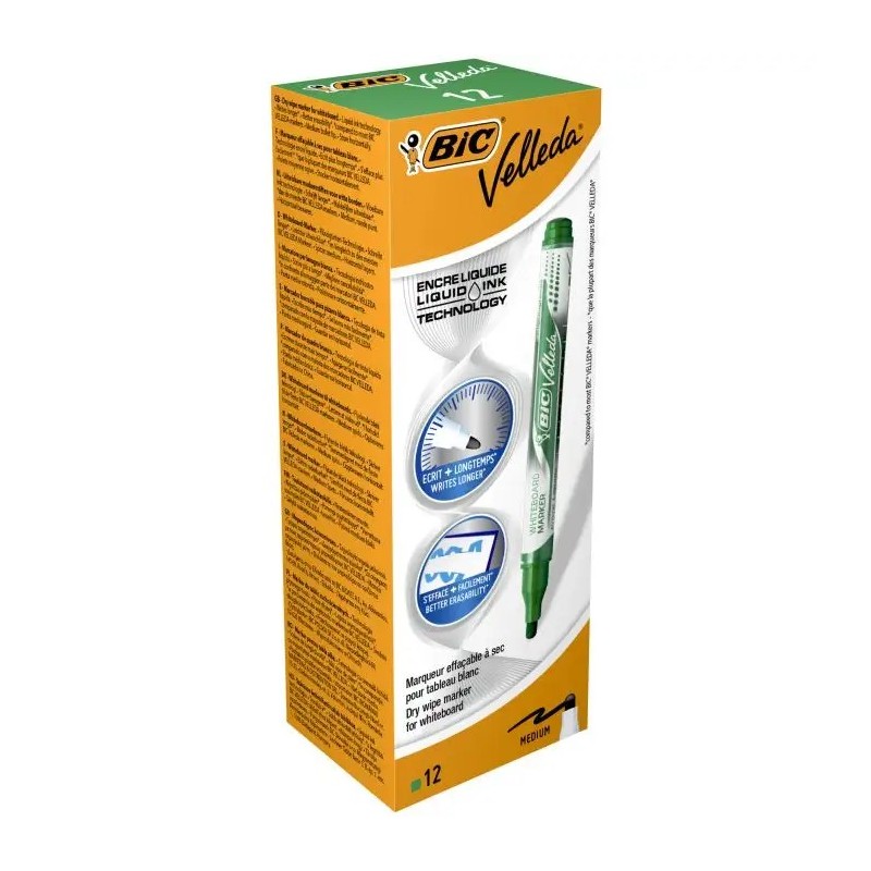 Bic Velleda Liquid Ink Marcador para Pizarra - Punta Media - Trazo 2.3mm - Tinta Liquida con Base de Alcohol - Color Verde Bic Velleda Liquid Ink Marcador para Pizarra - Punta Media - Trazo 2.3mm - Tinta Liquida con Base de Alcohol - Color Verde