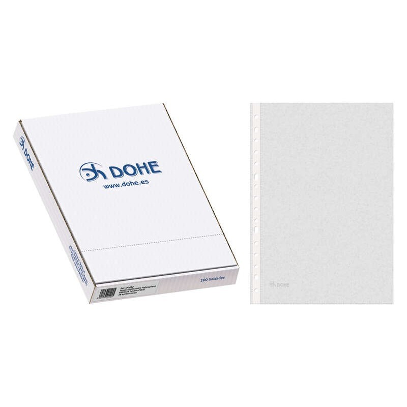 Dohe Scatola da 100 Buste Folio Premium Multiforate da 80 Micron - 16 Perforazioni - Polipropilene Ruvido - Trasparente Dohe Scatola da 100 Buste Folio Premium Multiforate da 80 Micron - 16 Perforazioni - Polipropilene Ruvido - Trasparente
