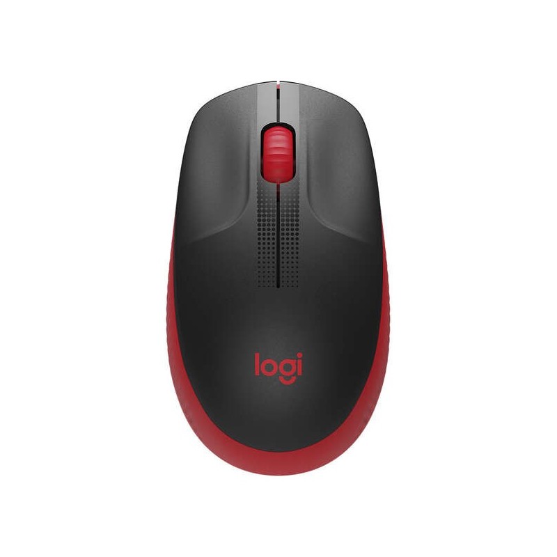 Mouse USB wireless full size Logitech M190 1000 dpi - 3 pulsanti - Dimensioni grandi - Uso ambidestro - Colore Nero/Rosso