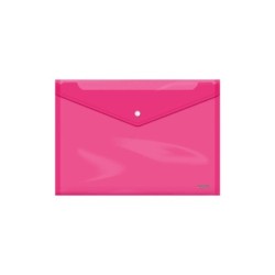 Dohe Sobre con Cierre de Broche - Tamaño Folio Plus Apaisado - Polipropileno Cristal Transparente 150 Micras - Color Rosa