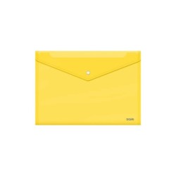 Dohe Sobre con Cierre de Broche - Tamaño Folio Plus Apaisado - Polipropileno Cristal Transparente 150 Micras - Color Amarillo