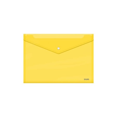 Dohe Sobre con Cierre de Broche - Tamaño Folio Plus Apaisado - Polipropileno Cristal Transparente 150 Micras - Color Amarillo