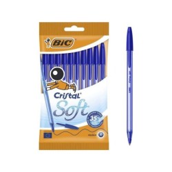 Bic Cristal Soft Pack de 10 Boligrafos de Bola - Punta Media de 1.2mm - Trazo 0.45mm - Escritura mas Fluida - Color Azul