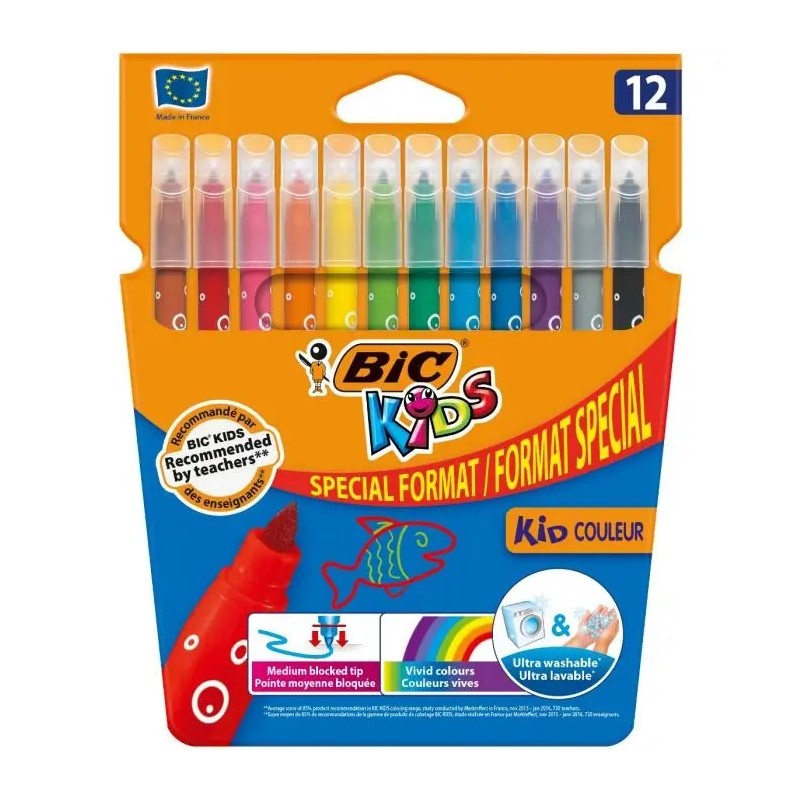 Confezione da 12 pennarelli Bic Kids Couleur - Punta Media - Lavabili - Colori Assortiti Confezione da 12 pennarelli Bic Kids Couleur - Punta Media - Lavabili - Colori Assortiti