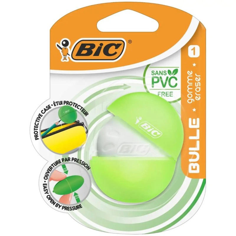 Bic Bulle Goma de Borrar Blanca - Caucho Sintetico - Sin PVC - Funda Protectora de Colores Aleatorios Bic Bulle Goma de Borrar Blanca - Caucho Sintetico - Sin PVC - Funda Protectora de Colores Aleatorios