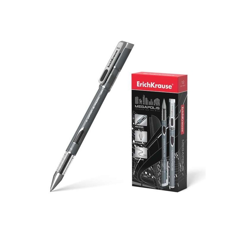 Penna gel Erichkrause Megapolis Gel - Corpo rotondo opaco - Punta da 05 mm - Scrittura precisa e veloce - Nera 12pz 12pz Penna gel Erichkrause Megapolis Gel - Corpo rotondo opaco - Punta da 05 mm - Scrittura precisa e veloce - Nera 12pz 12pz