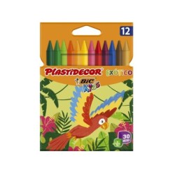 Bic Kids Plastidecor Caja de 12 Lapices de Cera - Colores Exoticos - Extraresistentes - Facil de Sacar Punta - No Mancha
