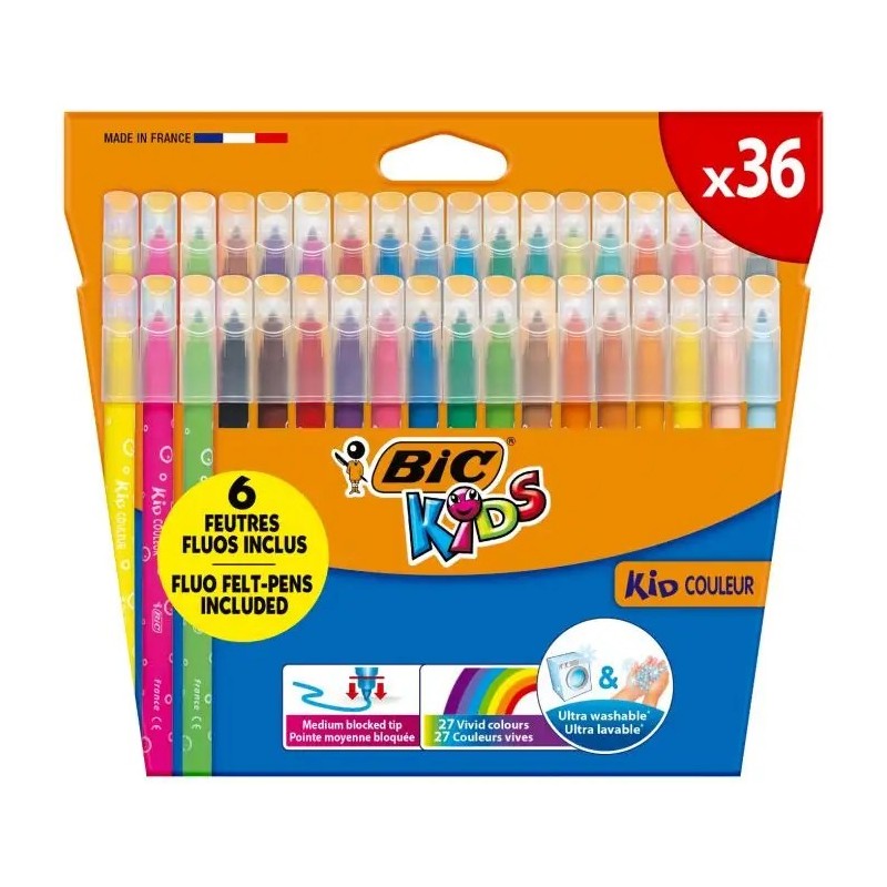 Confezione da 36 pennarelli Bic Kids Couleur - Punta Media - Lavabili - Colori Assortiti Confezione da 36 pennarelli Bic Kids Couleur - Punta Media - Lavabili - Colori Assortiti